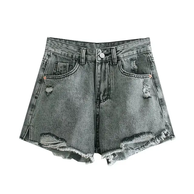 FashionWomen's Ripped High Waist Denim Shorts Grey - Shop at LoveMi