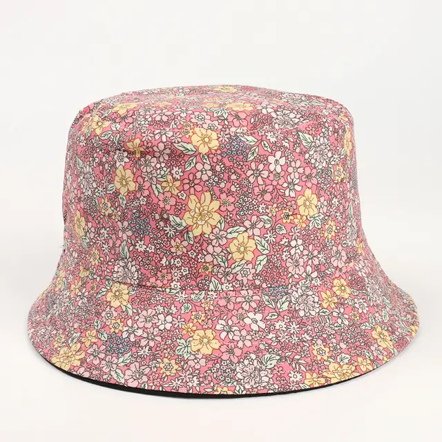 Women's Small Chrysanthemum Double sided Printing Bucket Fisherman Hat Pink - Shop at LoveMi