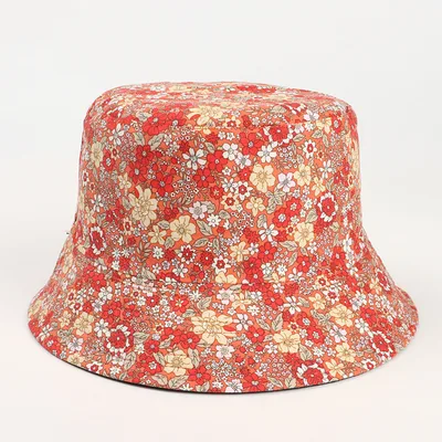 Women's Small Chrysanthemum Double sided Printing Bucket Fisherman Hat Red - Shop at LoveMi