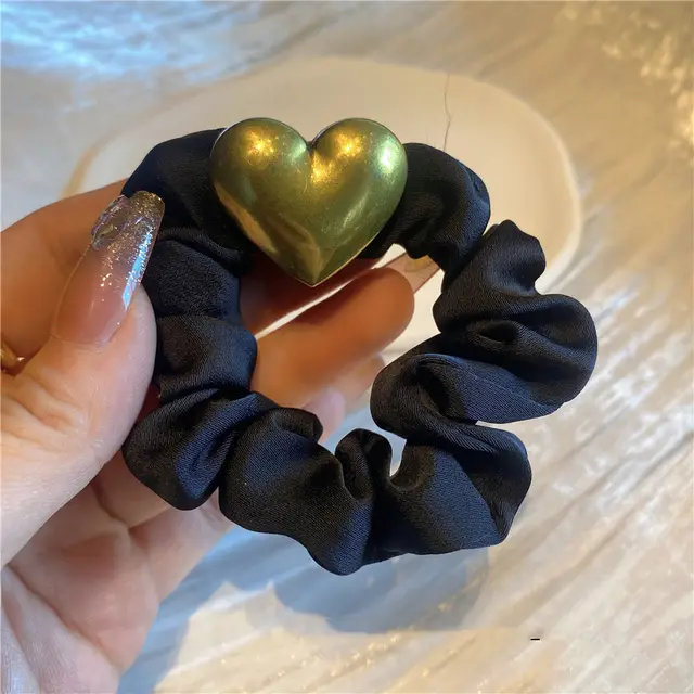 Women's Premium Metal Striped Bear Head Rope Rubber Band Glossy Love - Shop at LoveMi