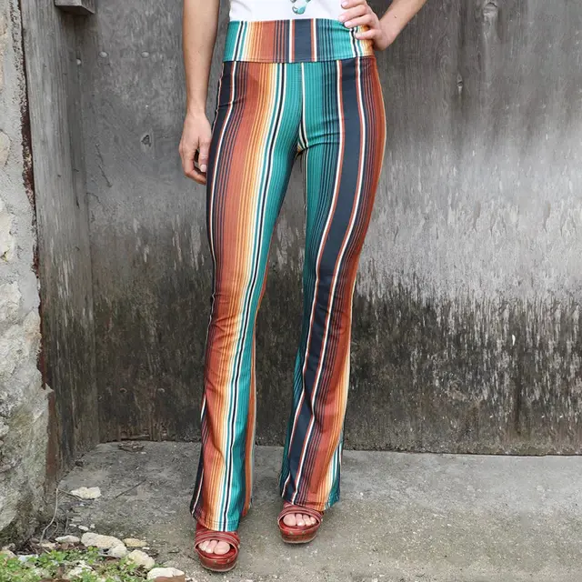 Fashion Print Tight High Waist Casual Pants Flared Pants Green - Shop at LoveMi