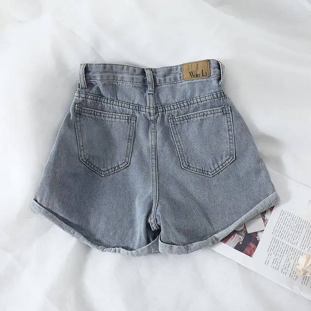 Vintage High Waist Slacks Denim Shorts Light Blue - Shop at LoveMi