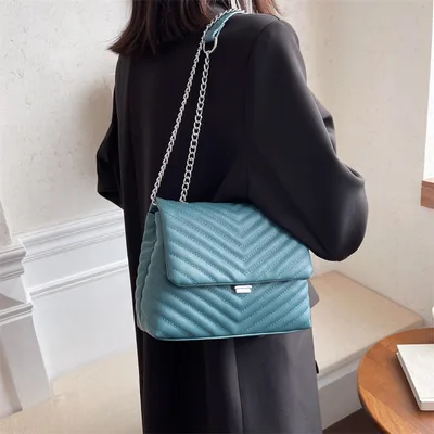 Bag Women's Autumn And Winter Lingge Chain Bag Ins Niche Sense Messenger Bag Blue - Shop at LoveMi