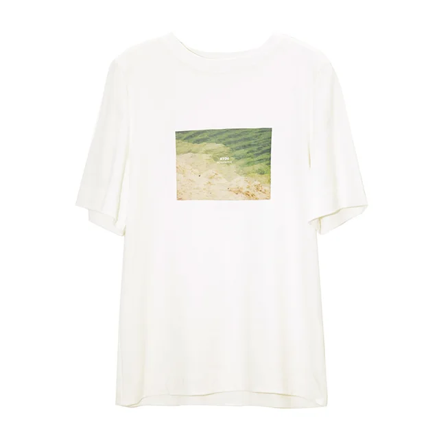Women's Oil Painting Print Cotton Short Sleeve T shirt White - Shop at LoveMi
