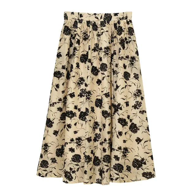 Retro High Waist Flocked Long A Line Skirt Orange - Shop at LoveMi