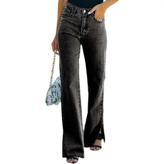 Women's Casual Trousers Slit Wash Jeans Black - Shop at LoveMi