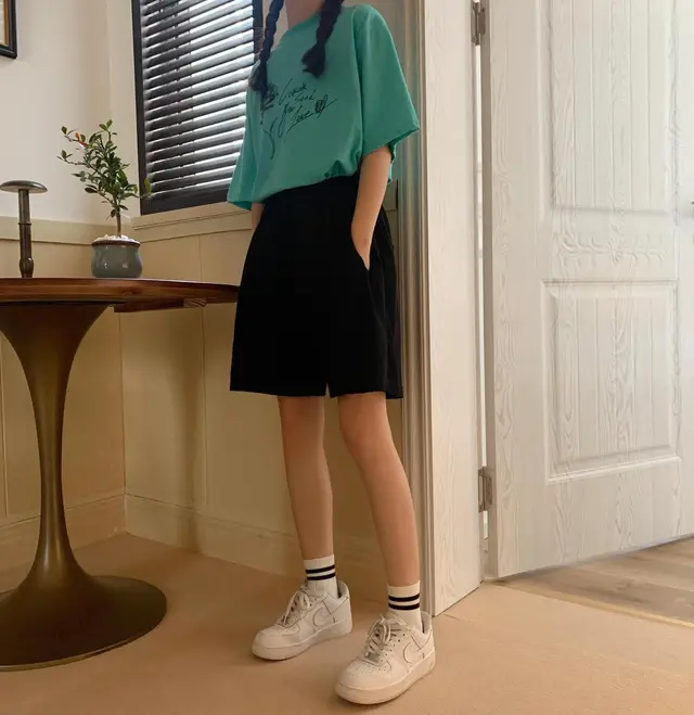 Temperament Commuter High Waist Cotton Shorts Wide Leg Pants Women's Black - Shop at LoveMi