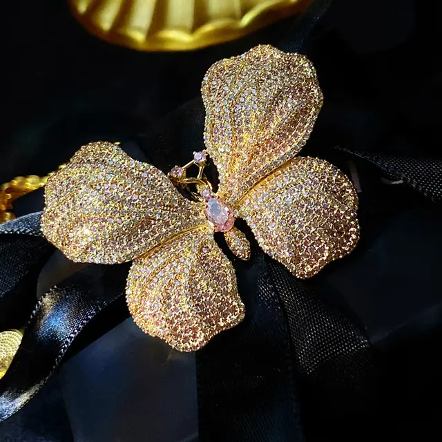 Butterfly Brooch Full Of Diamond Zircons Gold - Shop at LoveMi