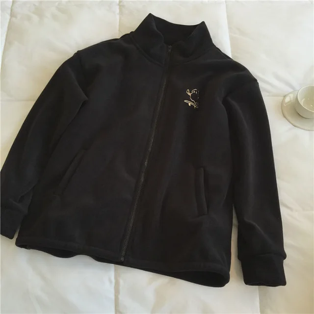 Women's Warm Embroidered Turtleneck Zipper Sweatshirt Cardigan Black - Shop at LoveMi
