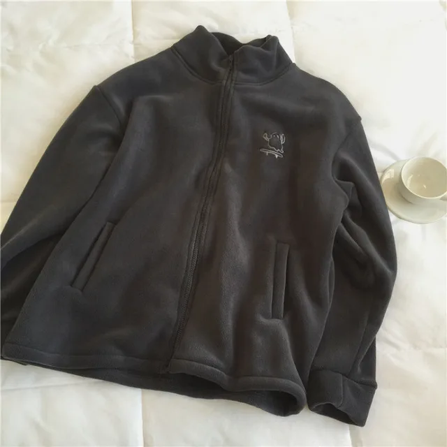 Women's Warm Embroidered Turtleneck Zipper Sweatshirt Cardigan Dark Grey - Shop at LoveMi