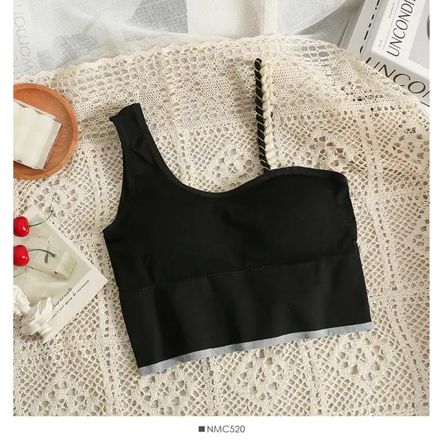 Summer Dress Bright Silk Beautiful Strap Chest Pad Wrap Chest Camisole Black B - Shop at LoveMi