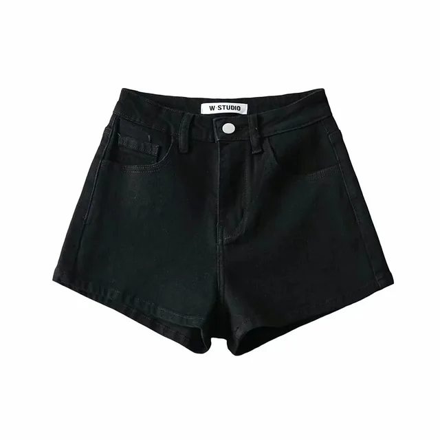 High Waist Leg Length Basic A Line Stretch Crimped Denim Shorts Black - Shop at LoveMi
