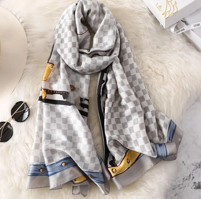 Simulated Silk Neck Protector Warm Houndstooth Fashion Scarf F263 Grey - Shop at LoveMi