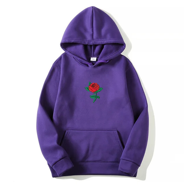 Rose Print Men's And Women's Fashion Hooded Sweatshirt Purple - Shop at LoveMi