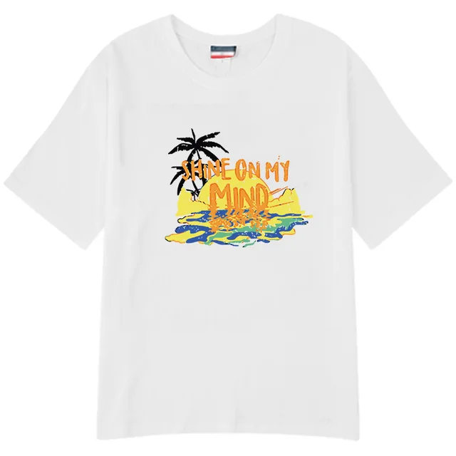 Cotton White Short Sleeve T Shirt Women's Loose Top White Beach - Shop at LoveMi