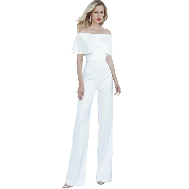 Ladies Lotus Leaf One shoulder Jumpsuit White - Shop at LoveMi
