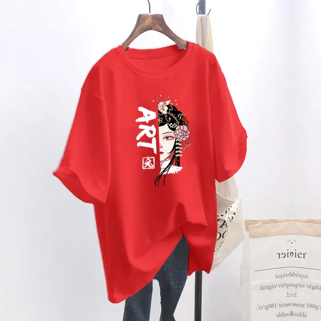 Loose Plus Size Women's Short Sleeve T shirt 6057Red - Shop at LoveMi