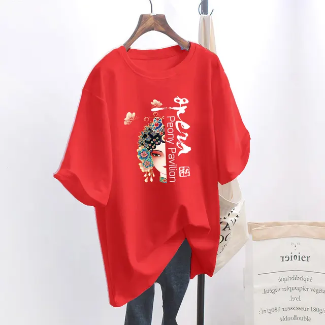 Loose Plus Size Women's Short Sleeve T shirt 6058Red - Shop at LoveMi