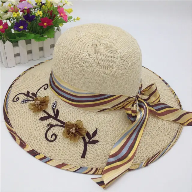 Women's Big Brim Hat Knitted Shade Beige - Shop at LoveMi
