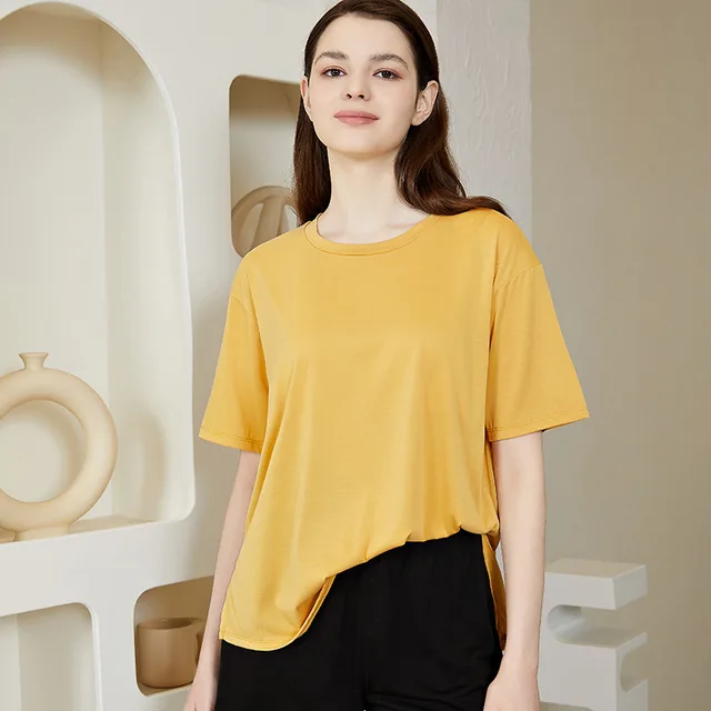 Loose Short Sleeve Bra With Chest Pads Yellow - Shop at LoveMi