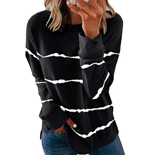 Women's Tie Dye Striped Crewneck Loose Long Sleeve Sweatshirt Black - Shop at LoveMi