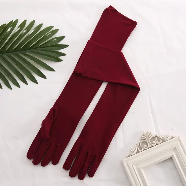 50cm Over Elbow Performance Matte Stretch Gloves Wine Red - Shop at LoveMi