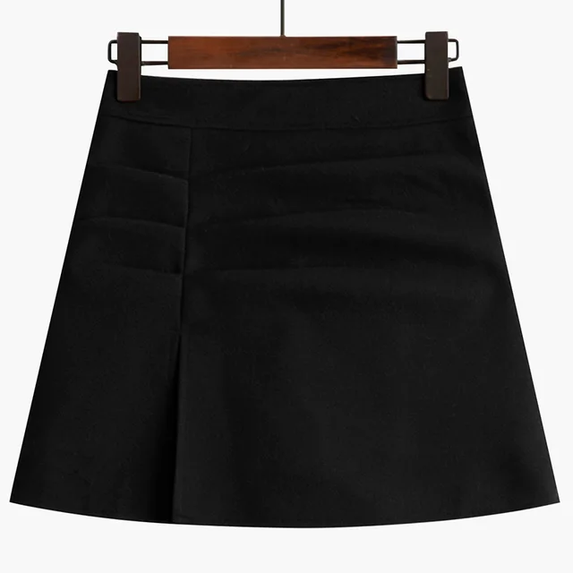 Retro Women's Woolen A line High Waist Skirt Black - Shop at LoveMi