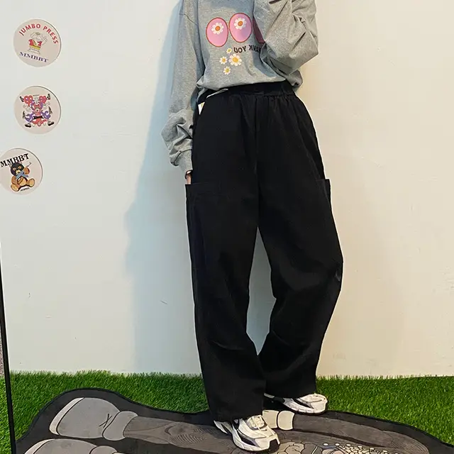 Camouflage Workwear Women's Loose Straight Leg Trousers Black - Shop at LoveMi