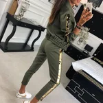 9536 European And American Autumn Fashion Casual Sequin Splicing Coat Trousers Sports Suit For Women - Green