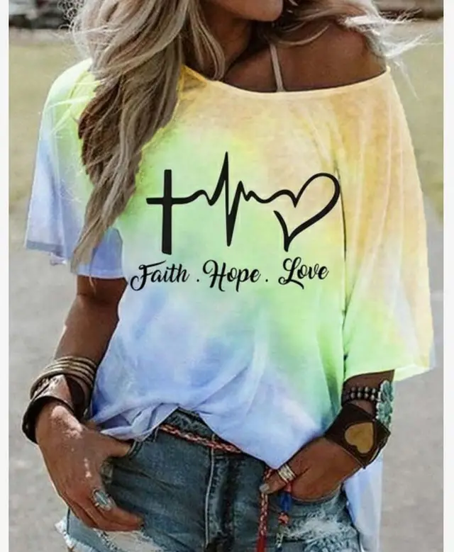 Tie Dye Gradient Print Loose T Shirt Women's Top Yellow - Shop at LoveMi