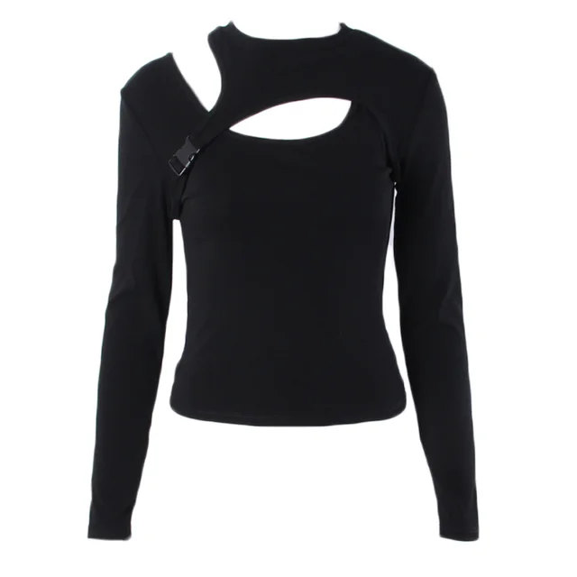 Two piece Set Of Solid Color Irregular All match Slim fit Blouse Black - Shop at LoveMi