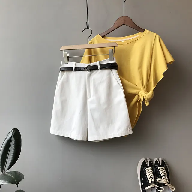 Korean Style Elastic Waist Loose Wide Leg Casual Shorts White - Shop at LoveMi