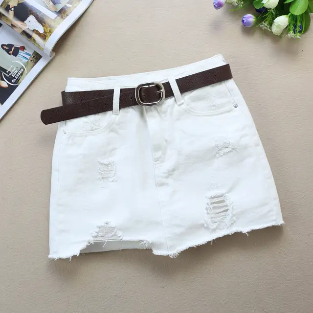 New Ripped White Denim Skirt Women's Spring And Summer White - Shop at LoveMi