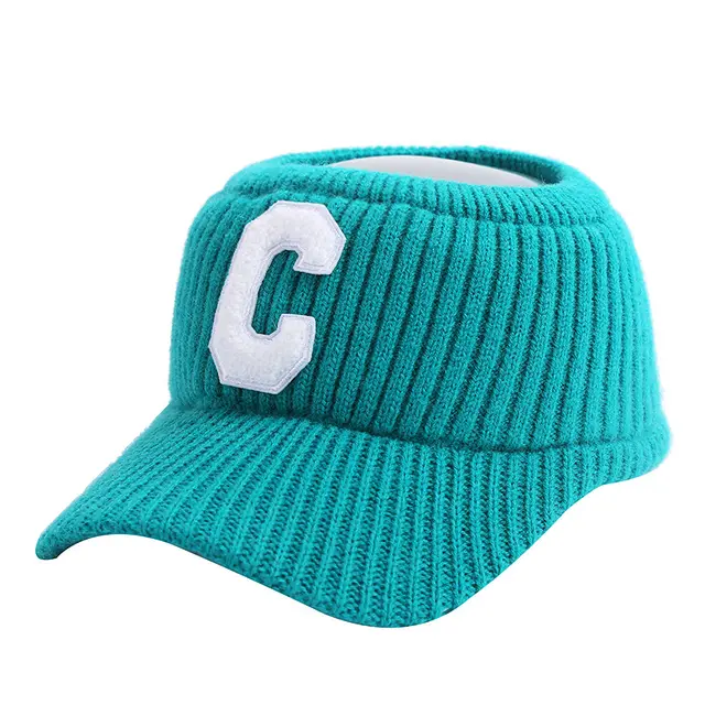 Female C Letter Fleece Warm Empty Top Knitted Baseball Hat Green - Shop at LoveMi