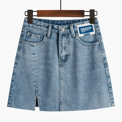Women's Fashionable Denim Skirt With A Line High Waist Light Blue Short - Shop at LoveMi