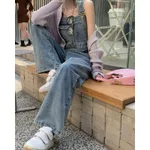 Women's Age Reduction Denim Bibs Straight Wide Leg - Light Blue