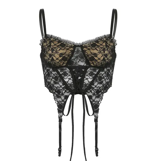 European And American New Lace Mesh Lace Stitching Corset Vest Women Black - Shop at LoveMi