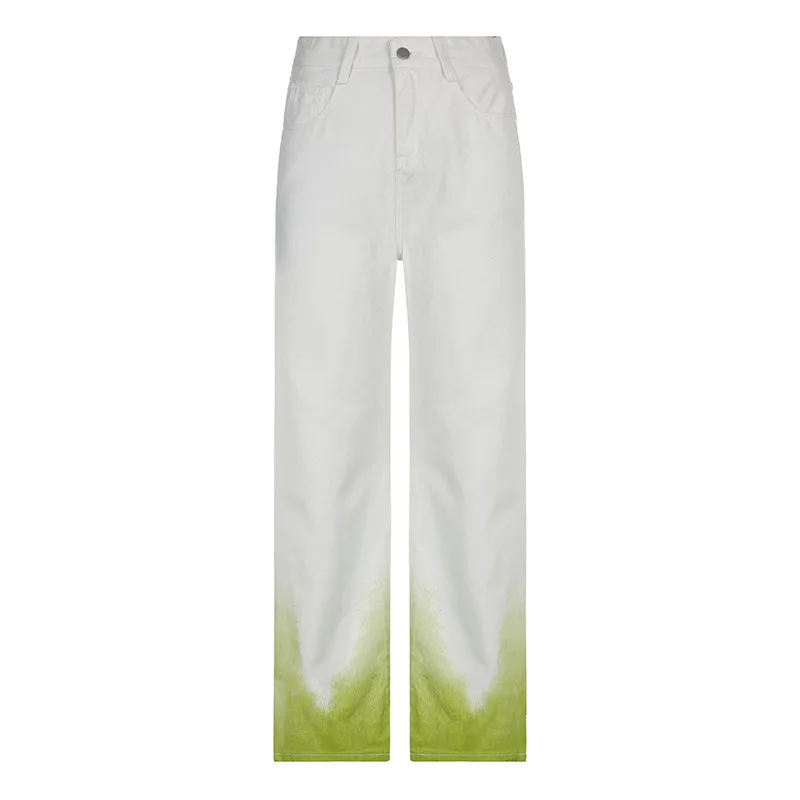 European And American Women's Colorful Gradient Green High-waisted Slim Jeans - Green