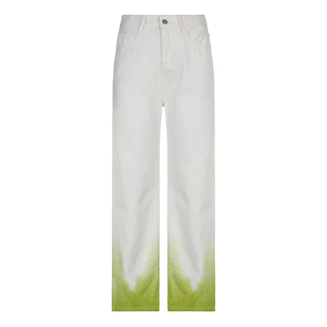 European And American Women's Colorful Gradient Green High waisted Slim Jeans Green - Shop at LoveMi