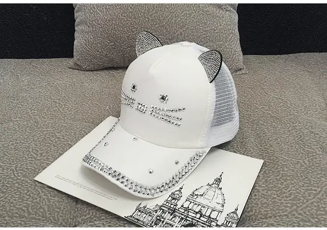 Women's Cute Fashion Rhinestone Cat Ears Hat White - Shop at LoveMi