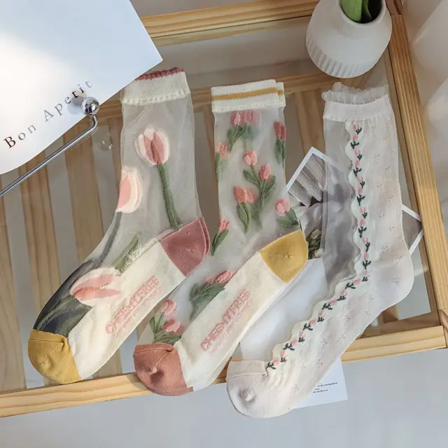 Tulip Fairy Wind Transparent Crystal Glass Silk Women's Socks Set - Shop at LoveMi