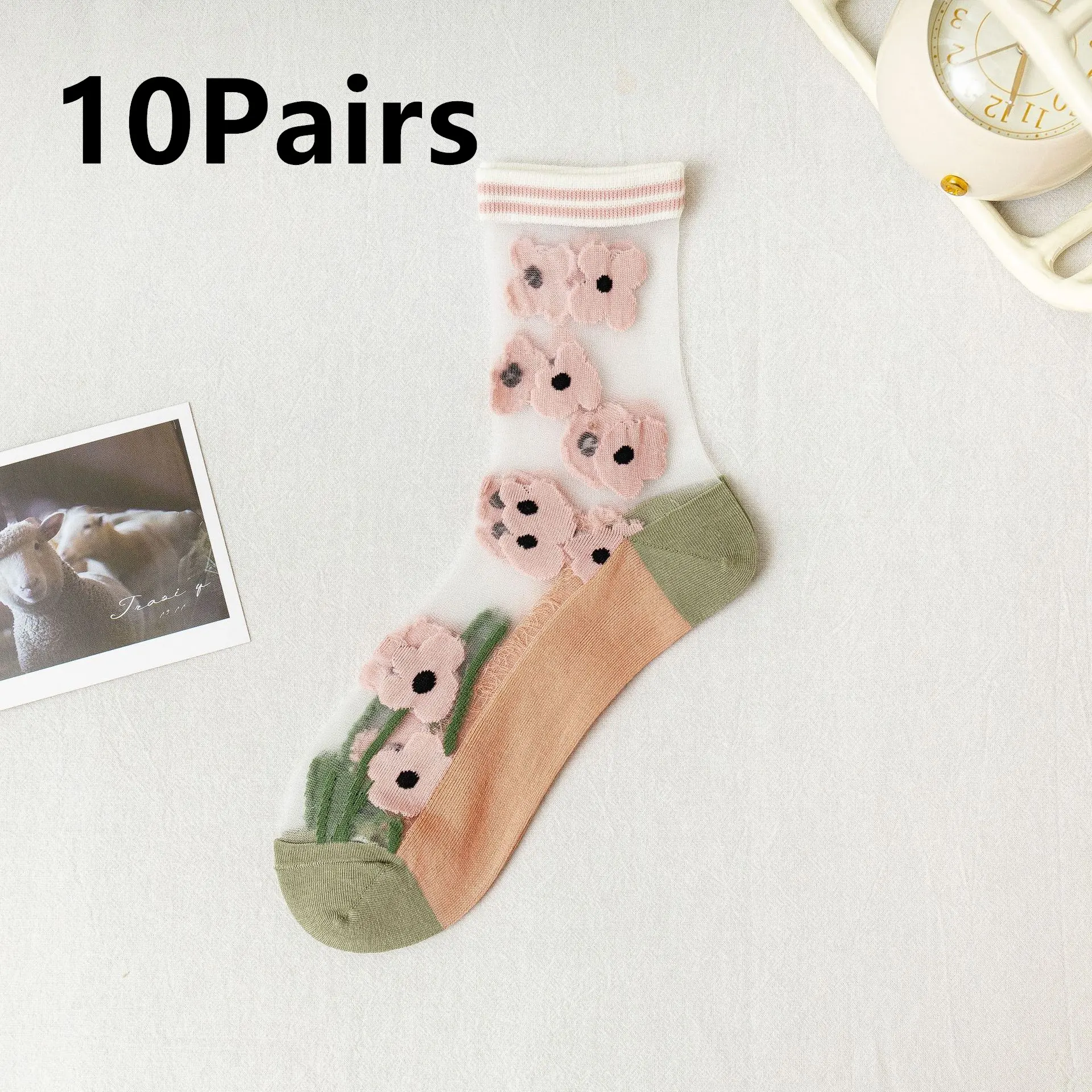 Women's Fiberglass Mid Tube Flower Socks - Orange