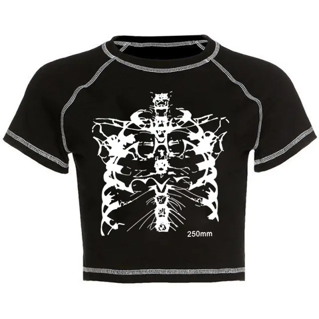 Slim Fit Print Vintage Pattern Women's Short Sleeves Black - Shop at LoveMi