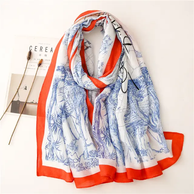 Fashion Print Dual purpose Cotton And Linen Feel Scarf Orange - Shop at LoveMi