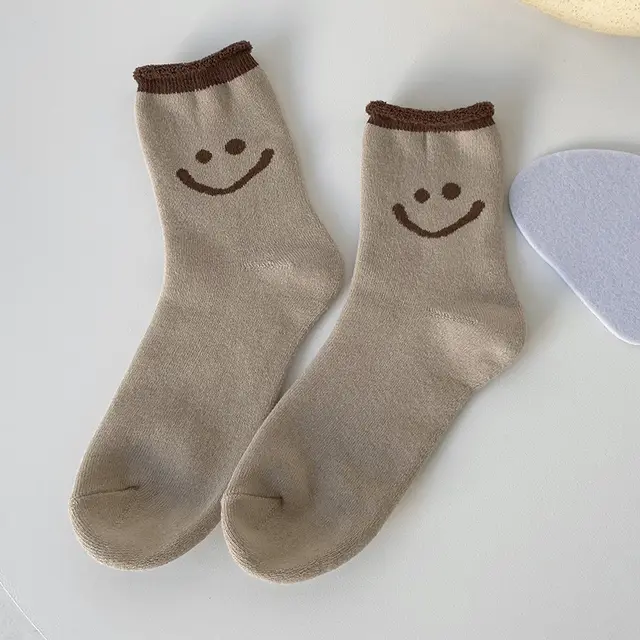 New Terry Curling Thickened Warm And Comfortable Cotton Socks Contrast Khaki - Shop at LoveMi