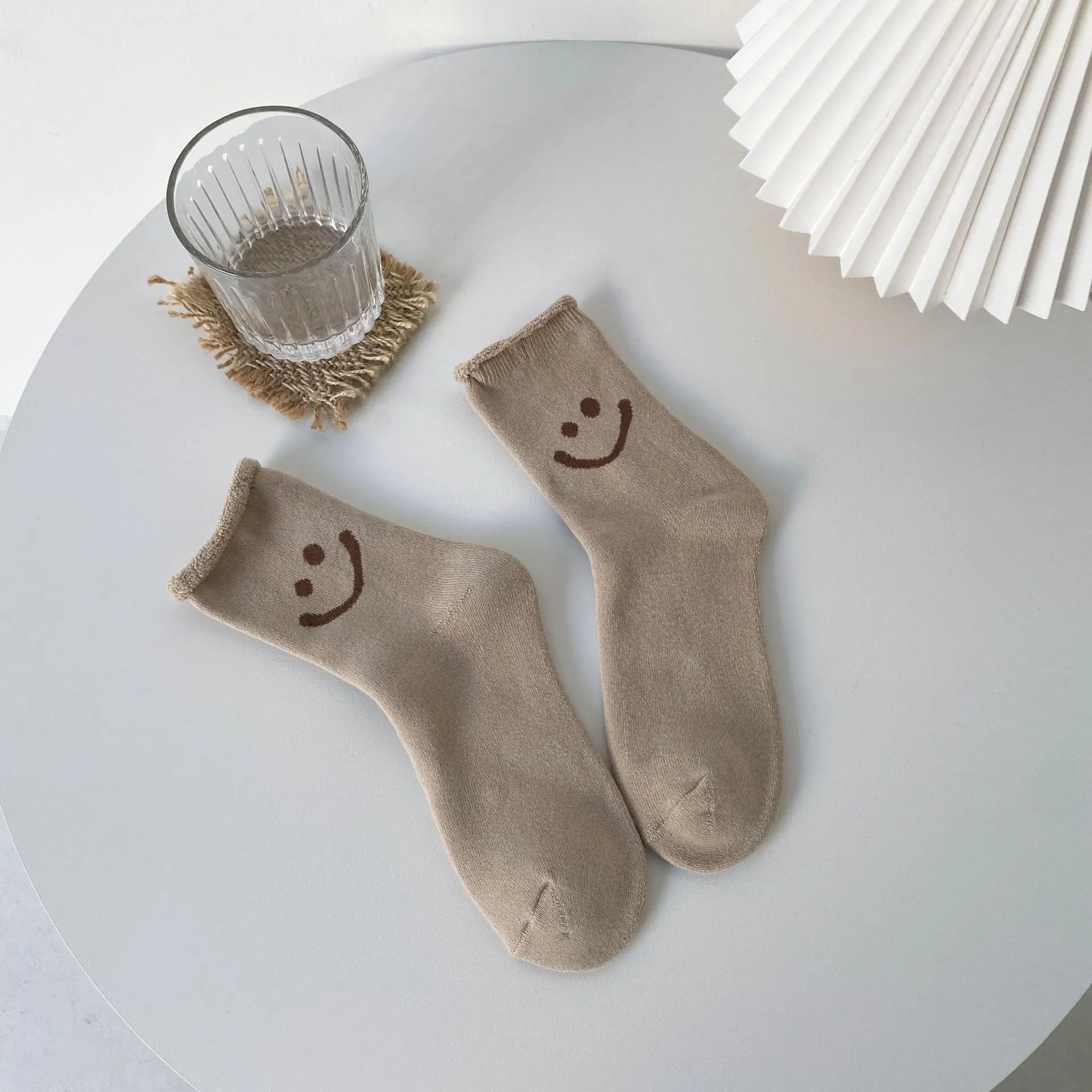 New Terry Curling Thickened Warm And Comfortable Cotton Socks - Solid Color Khaki