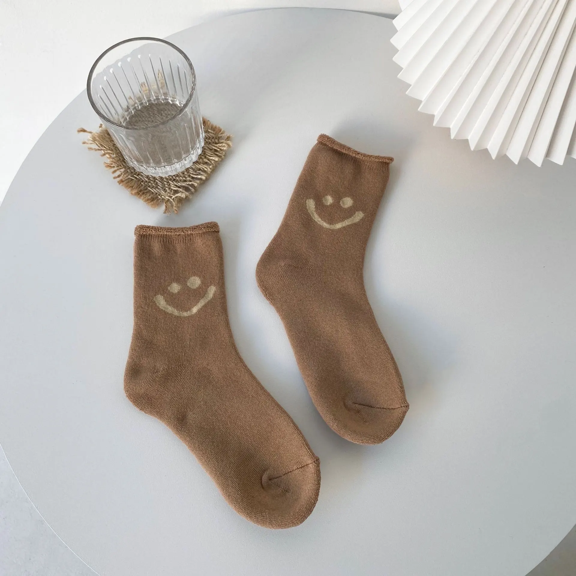 New Terry Curling Thickened Warm And Comfortable Cotton Socks - Solid Color Light Coffee