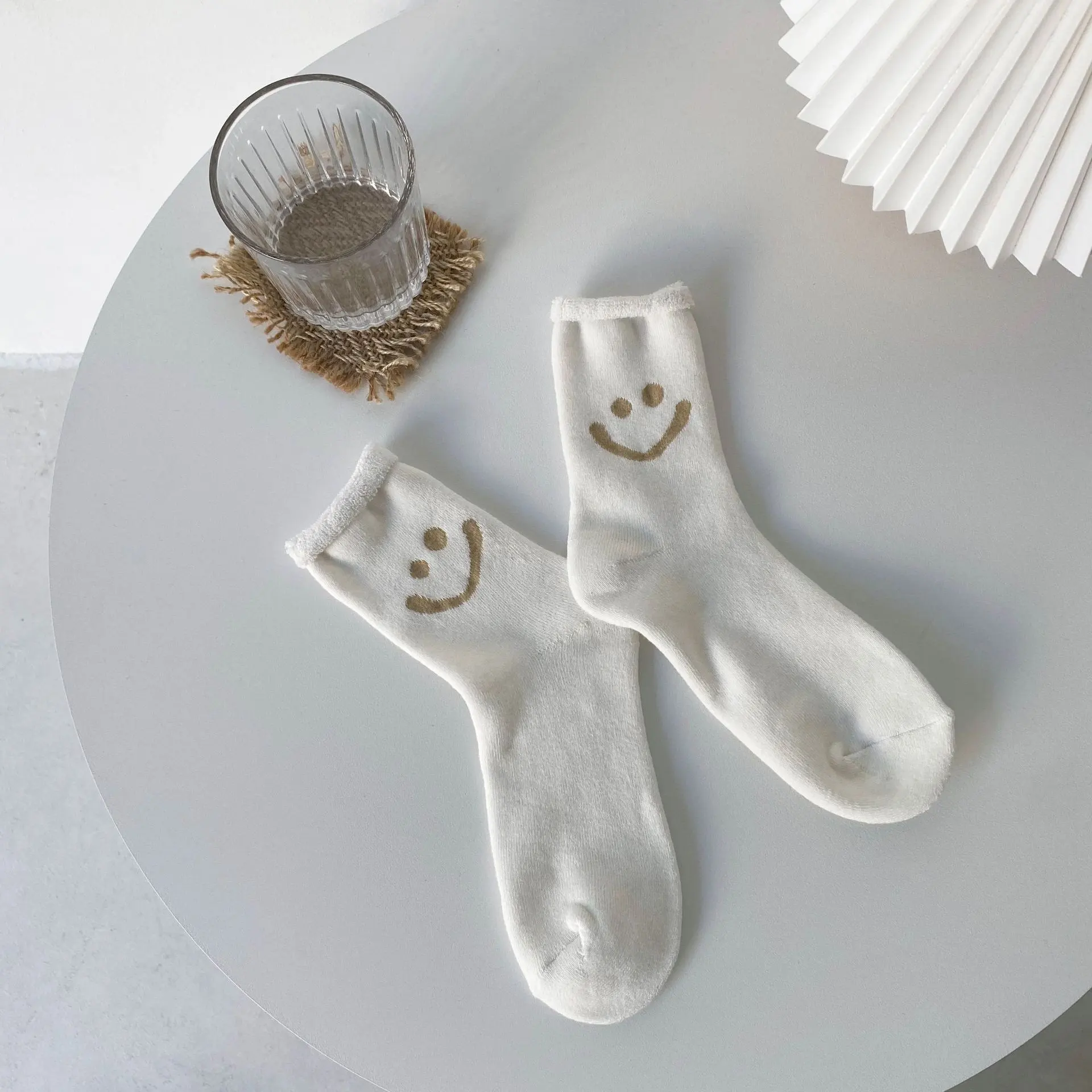 New Terry Curling Thickened Warm And Comfortable Cotton Socks - Solid White