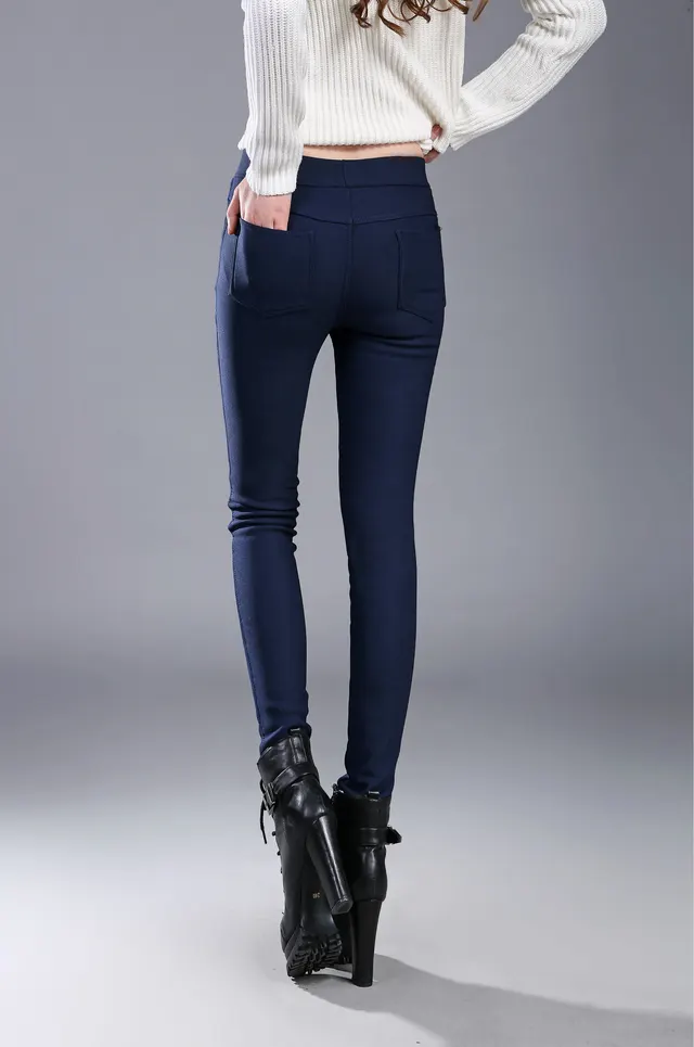 Winter Fleece lined Thick Leggings Colorfast Plus Size Tappered Pants Blue - Shop at LoveMi