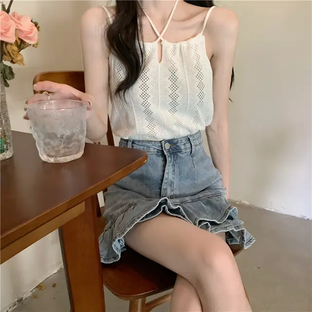 Knitted Camisole Women's Spring Beautiful Back Sleeveless Top White - Shop at LoveMi